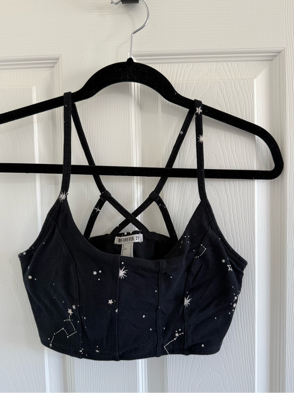 Forever 21 Black Star Print Crisscross Crop Top